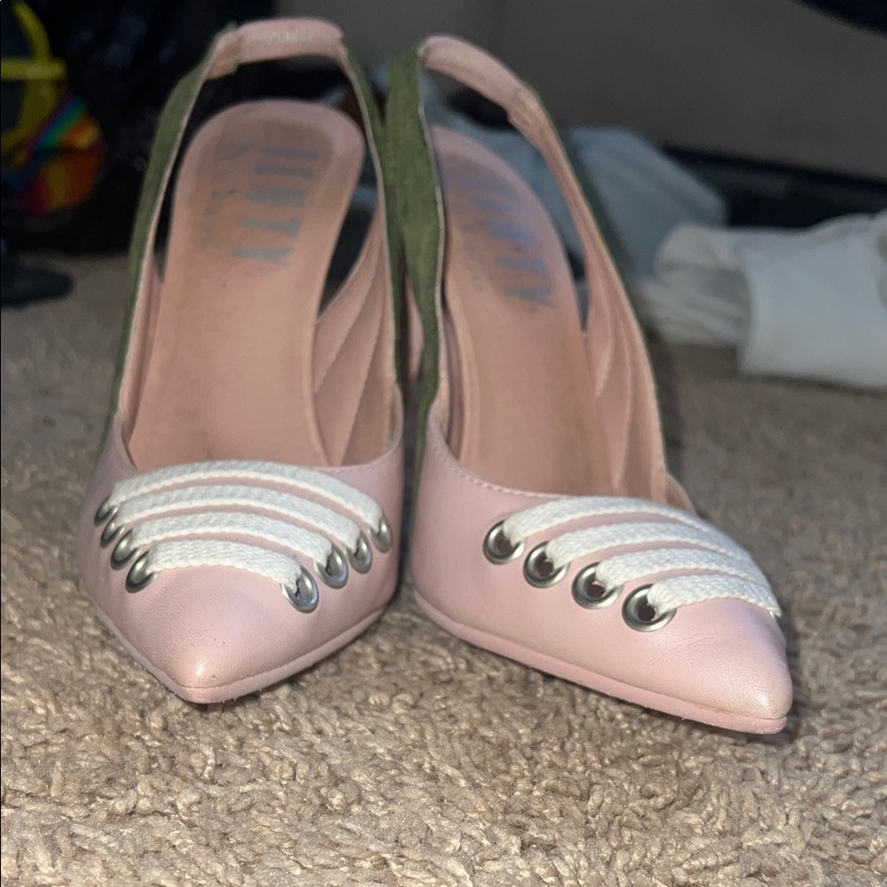Fenty Puma by Rihanna Pink and Green Slingback laced Heels - Picture 8 of 8